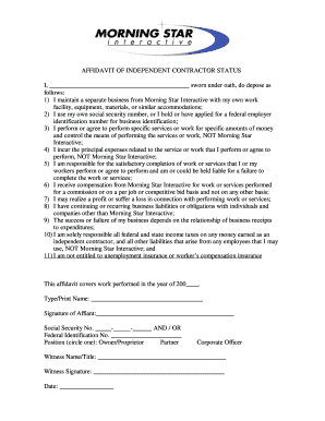 Affidavit of Independent Contractor Status