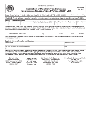 Utah Safety and Emission Exemption Form