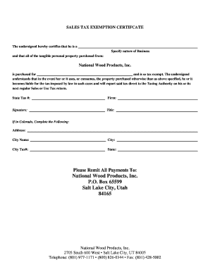 Sales Tax Exemption Certificate