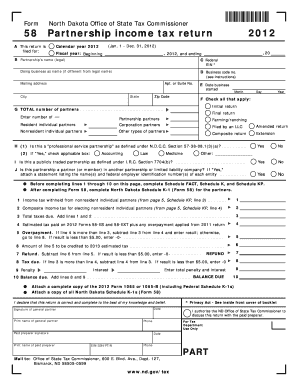 North Dakota Partnership Income Tax Return 2012