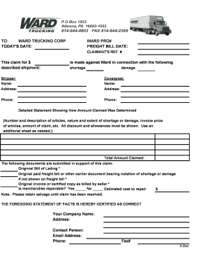 Freight Claim Form