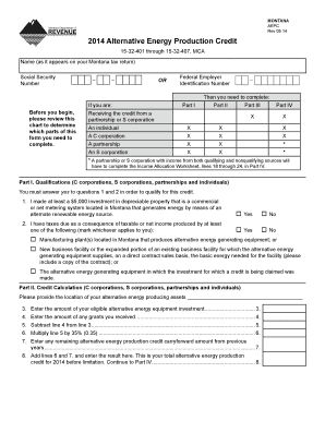 Montana Alternative Energy Production Credit Form