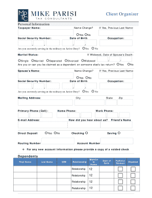 US Federal Tax Organizer Form