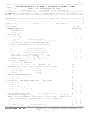 Pre-Kindergarten Speech-Language Screening Form