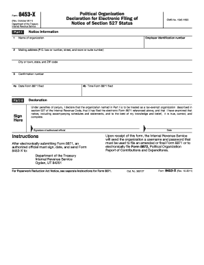 Form 8453-X Political Organization Declaration