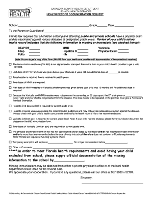 Florida School Health Record Documentation Request