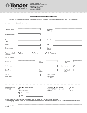 Tender Corporation Authorized Reseller Application Agreement