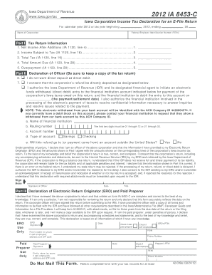 Iowa Corporation Income Tax Declaration for E-File Return