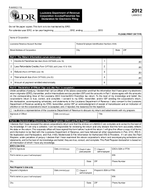 Louisiana Corporation Income Franchise Tax Declaration