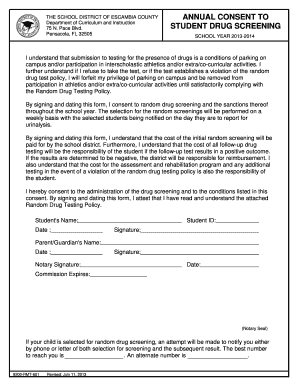 Escambia County Student Drug Screening Consent