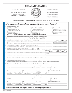 Texas Sales Tax Permit Application