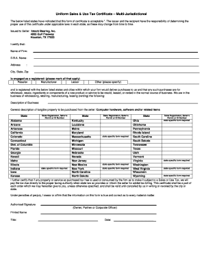Multi-Jurisdictional Sales Tax Certificate