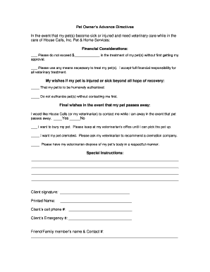 Pet Owner’s Advance Directives