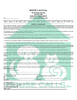 House Calls Pet and Home Service Agreement
