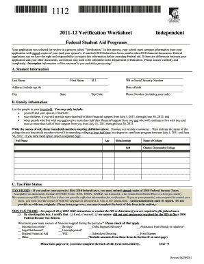 2011-12 Verification Worksheet