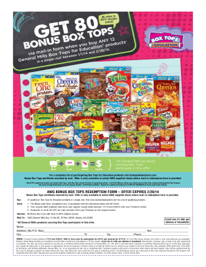 AWG Bonus Box Tops Redemption Form