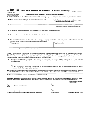 Form 4506T-EZ Short Form Request for Individual Tax Return Transcript