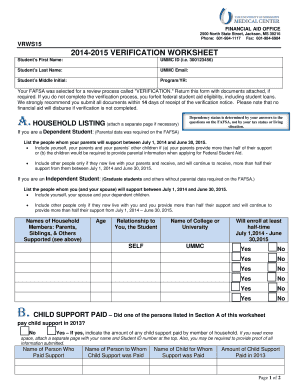 2014-2015 Verification Worksheet