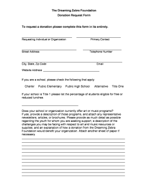 Dreaming Zebra Foundation Donation Request Form