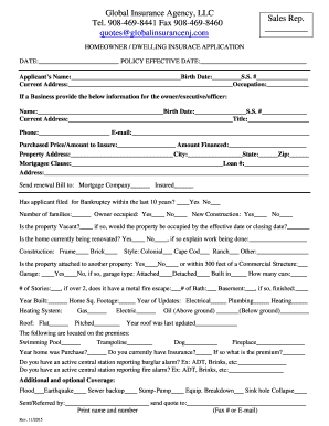 Homeowner Dwelling Insurance Application