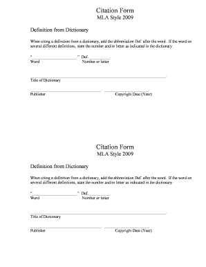 MLA Dictionary Definition Citation Form