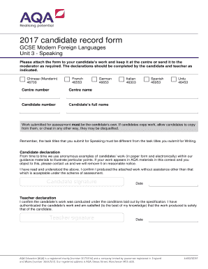 GCSE Modern Foreign Languages Speaking Assessment Form