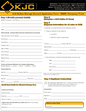 KJC Bullion Storage Account Application Form