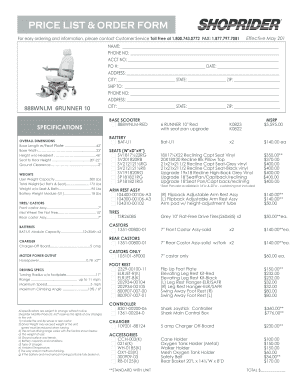 Shoprider Mobility Scooter Order Form