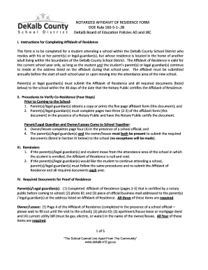 Notarized Affidavit of Residence Form