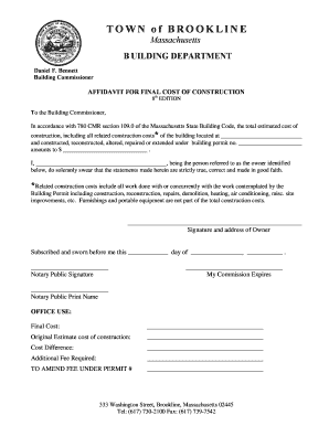 Affidavit for Final Cost of Construction
