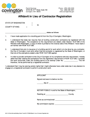 Affidavit in Lieu of Contractor Registration