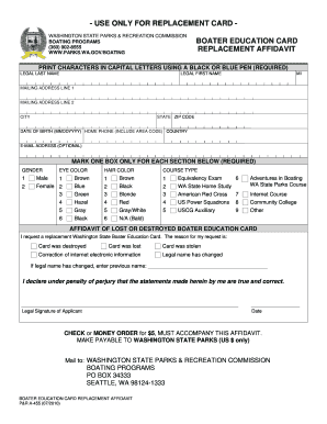 Washington State Boater Education Card Replacement Affidavit