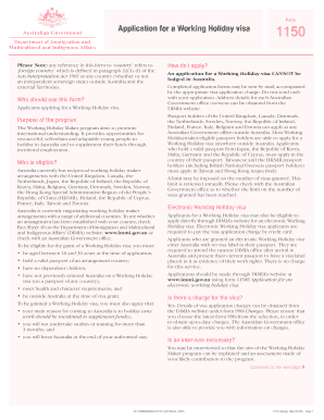 Application for a Working Holiday Visa 1150
