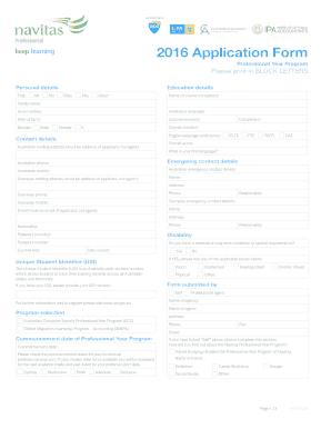 Professional Year Program Application Form