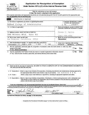 Form 1023 Application for Recognition of Exemption