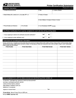 USPS Printer Certification Submission Form