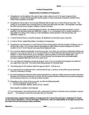 In Home Personal Care Employment Application