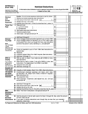 Schedule A Form 1040 Itemized Deductions