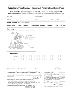 Personalized Cake Pan Order Form