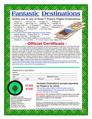 Fantastic Destinations Travel Voucher