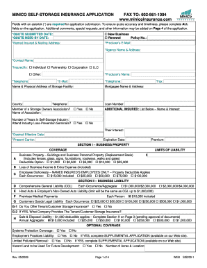 Minico Self-Storage Insurance Application