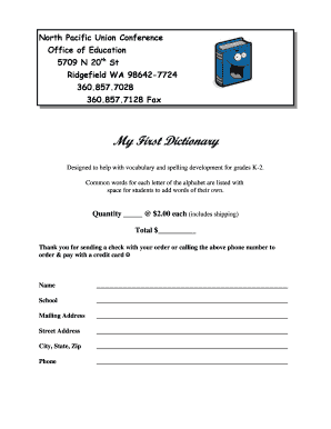 My First Dictionary Order Form