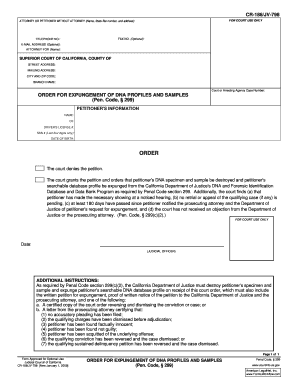 Order for Expunge DNA Profiles and Samples