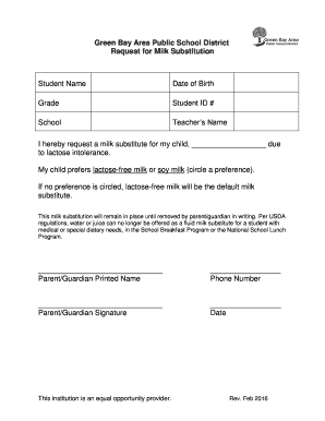 Green Bay Milk Substitution Request Form