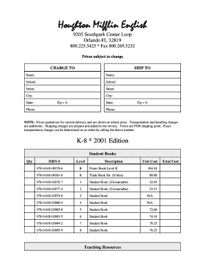Houghton Mifflin English Order Form