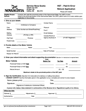 Nova Scotia HST Refund Application