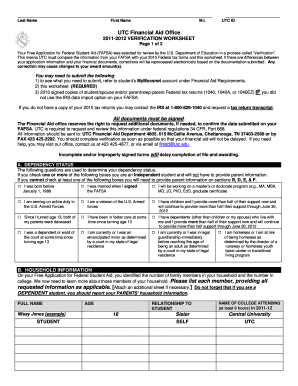 2011-2012 Verification Worksheet