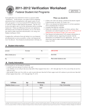 2011-2012 Verification Worksheet