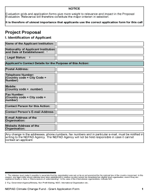 NEPAD PLANNING AND COORDINATING AGENCY NEPAD CLIMATE CHANGE FUND Targeted/Restricted Call for Proposals Form A Grant Application Form 1 NEPAD Climate Change Fund Grant application form NOTICE Evaluation grids and application forms give more weight to