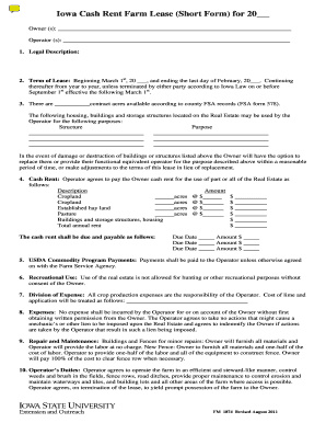 Iowa Cash Rent Farm Lease Agreement